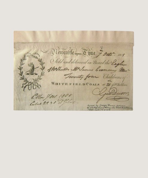 Bewick Workshop; Coal Shipping Certificate for Whitefield Colliery.  Bewick, Thomas.